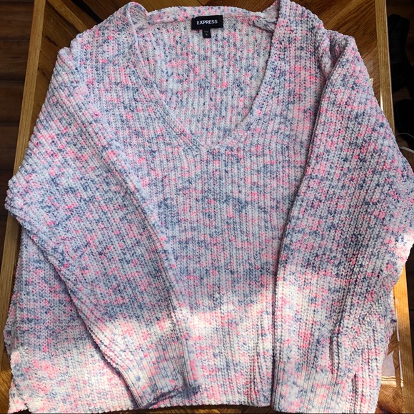 Express multicolor soft sweater knit pink purple v neck - Picture 1 of 3